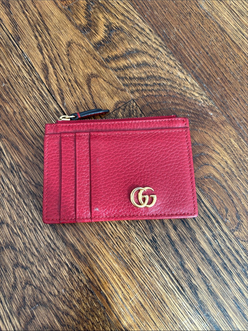 Gucci Red Leather GG Zip Card Holder